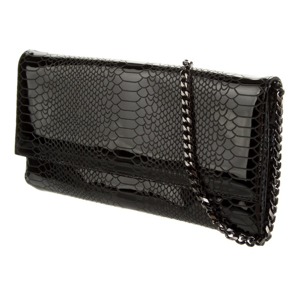 Casadei Patent Python Snakeskin Embossed Leather Clutch Black - Picture 1 of 16